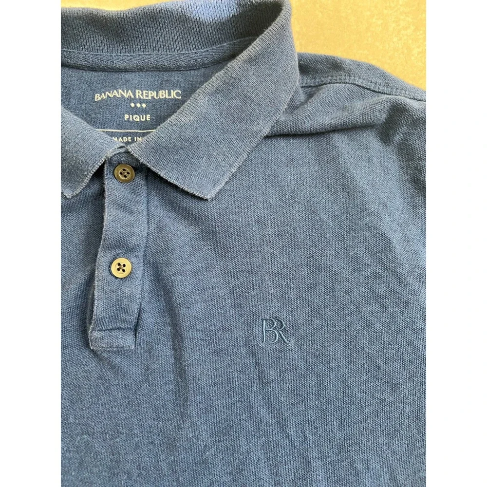 Banana Republic Mens Blue Pique Cotton Short Sleeve Polo Shirt Logo Size L